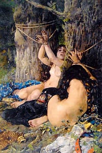 El bondage en las manos de una mujer es BDSM en el arte